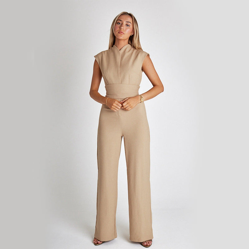 Women’s Elegant Long Sleeveless Jumpsuit | High-Sense Summer V-Neck Wide-Leg Overalls | Trendy Minimalist Sleeek Formal Romper | Luxury-Label Statuesque Evening Wear | 2026 High-Fashion Radiant Urban Essential